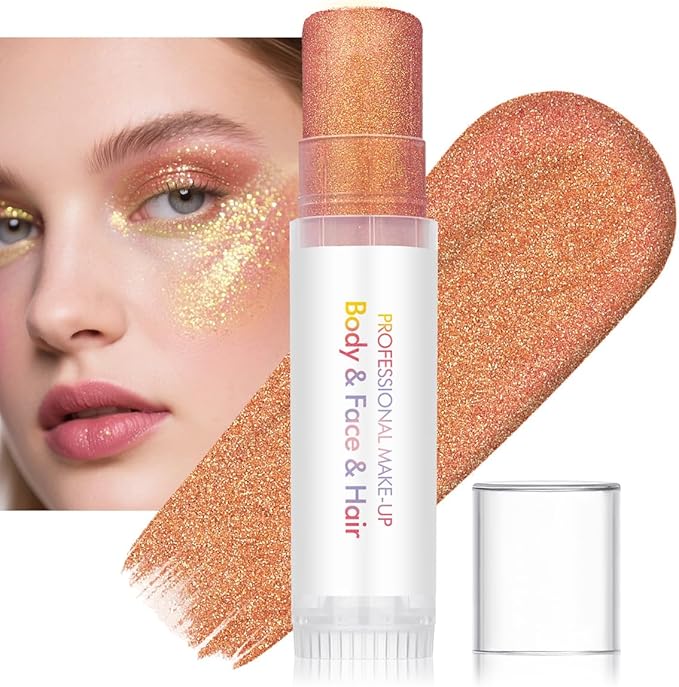 Body Glitter Stick for Face, Body & Hair - Orange & Purple Fine Sparkle Glitter, 2 Pack | Long Lasting Party Makeup for Festival, Rave, Concert & Cosplay