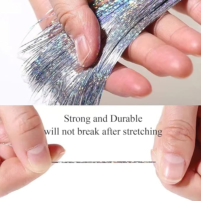 47" Holographic Hair Tinsel Shining Gold Professional Sparkle Heat-Resistant Silk Extensions, Hair Accessories for Girls, Party Hair, Gifts for Girls (6PCs Clip in Hair Tinsel Kit, Shining Galaxy)