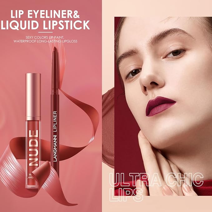 LANGMANNI 6 Matte Lipstick with 6 Lipliners Durable Makeup Set,Long-Lasting Non-Stick Cup Not Fade Waterproof Pigmented Velvet Lipgloss Kit Beauty Cosmetics Makeup Gift for Girls (#C)