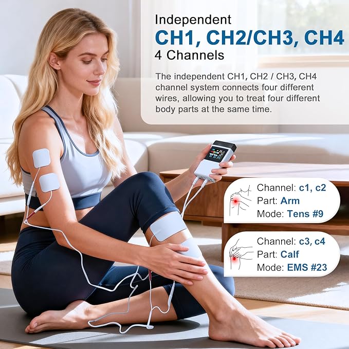 TENS Unit EMS Muscle Stimulator for Pain Relief, 4-in-1 TENS & EMS & Relax & DIY, 4-Channel 60 Modes 30 Intensity with Upgraded Color Screen for Back, Neck, Shoulder, Sciatica
