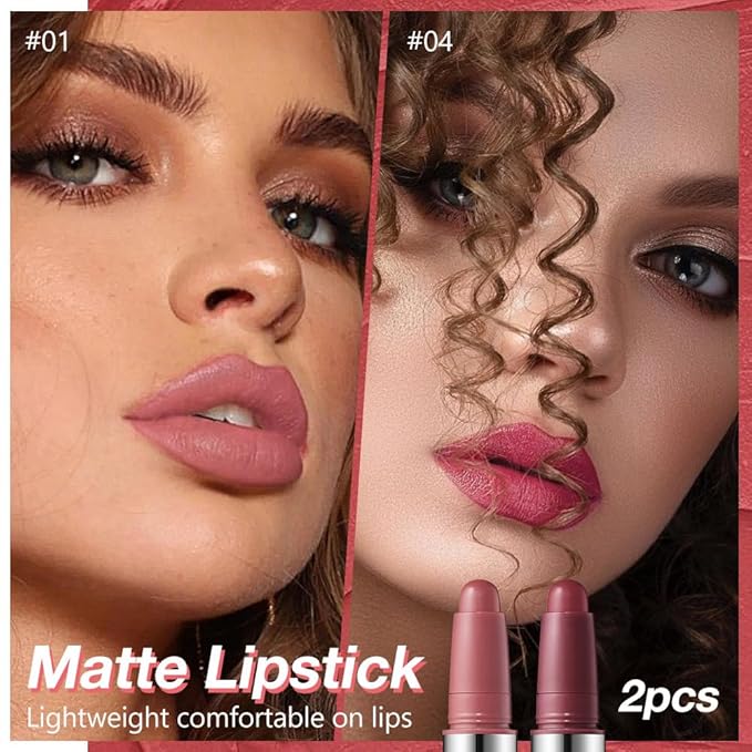 IATMOMOD 2Pcs Long Lasting Matte Lipstick Crayon Set, Waterproof Velvet Lip Liner Pencil, High Pigment Non-Drying 24H Cruelty-free Lip Makeup