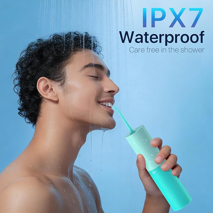 Powerful Cordless Water Flosser for Healthy Gums Rechargeable Dental Oral Irrigator for Daily Cleaning of Sensitive Gums, Orthodontic Braces or Tonsils to Help Prevent Infections and Bad Breath(Blue)