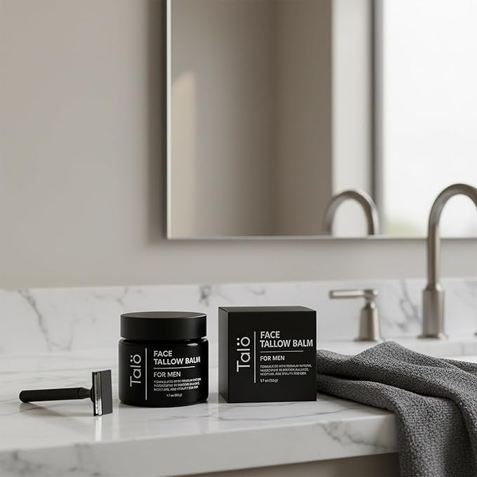 Talö Beef Tallow Moisturizer for Men | 100% Natural Grass Fed Beef Tallow for Face | Rich in Vitamins w/No Fillers & Synthetics | Anti-Aging Face Cream for Dry & Sensitive Skin | 1.7fl. oz jar