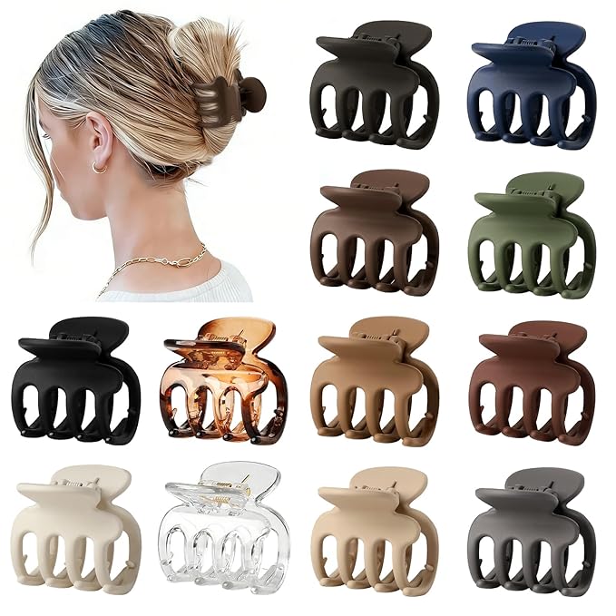 12Pcs Hair Clips for Women 1.8 Inch Small Claw Clips for Thin Hair Medium Hair Claw Clips for Thick Hair Accessories for Women Girls (Transparent)