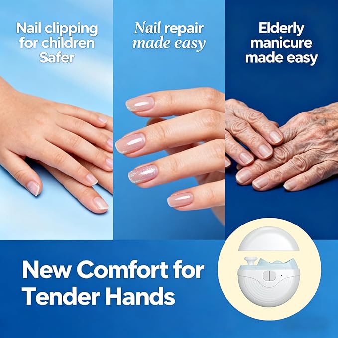 Nail Electric Automatic Clippers Trimmer for Adults Seniors Led Light 3 Speeds Rechargeable Polishing File Storage Adjustable Upgraded Thick Toenail New White(1pcs)