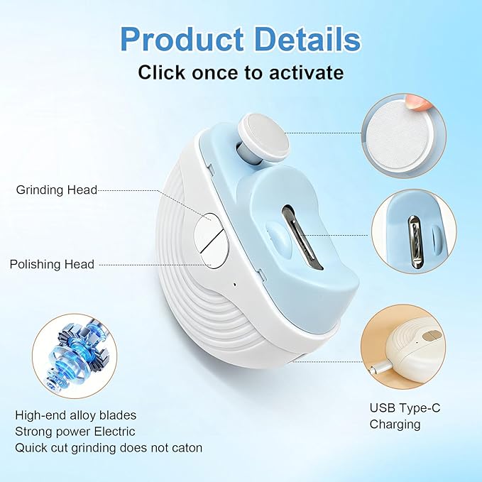 Electric Nail Clippers for Seniors,Smart Nail Clippers 2026 New 3 in 1 Electric Toenail Clipper with Polishing and LED Light, 3 Adjustable Speeds Smart Toenail Clipper for Adults,Baby (Blue)