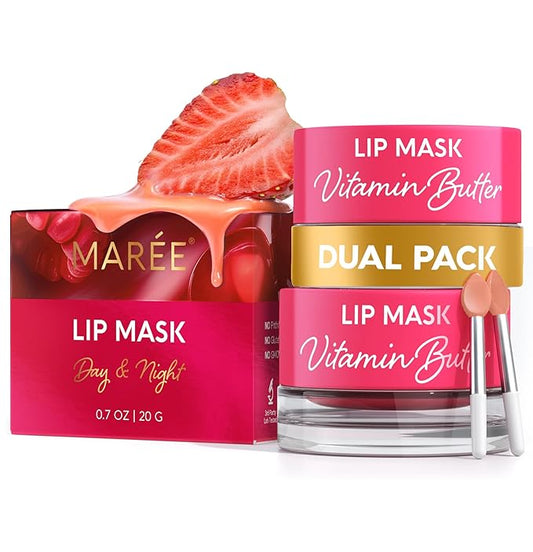 MAREE Lip Mask Overnight 2 Pack - Lip Moisturizer For Very Dry Lips - Hydrating Lip Butter Balm with Hyaluronic Acid & Collagen - Overnight Lip Treatment - Lip Sleeping Mask Repair
