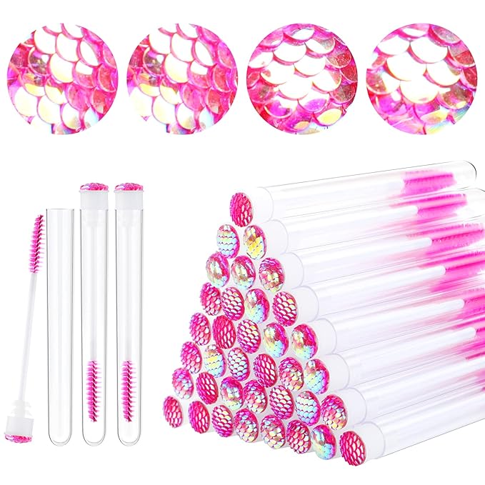 Dming 50 Piece Disposable Mascara Brushes Eyelash Extension Brush Diamond Mascara Wands with Tube Spoolies Lash Brush Makeup Tool Lash Extension Supplies (Scale D Pink 50)