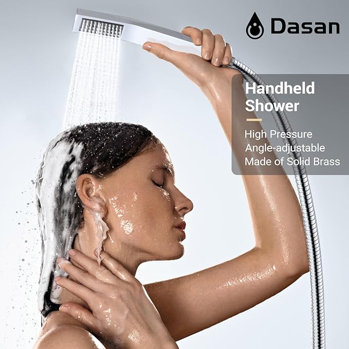 DASAN Full Body Shower System with 6 PCS Body Spray Jets & 12'' Rain Shower Head & Handheld, Ceiling Mount Rain Shower System Polished Chrome Shower Faucets Sets Complete with Valve, SA-SS03ACH-S12C