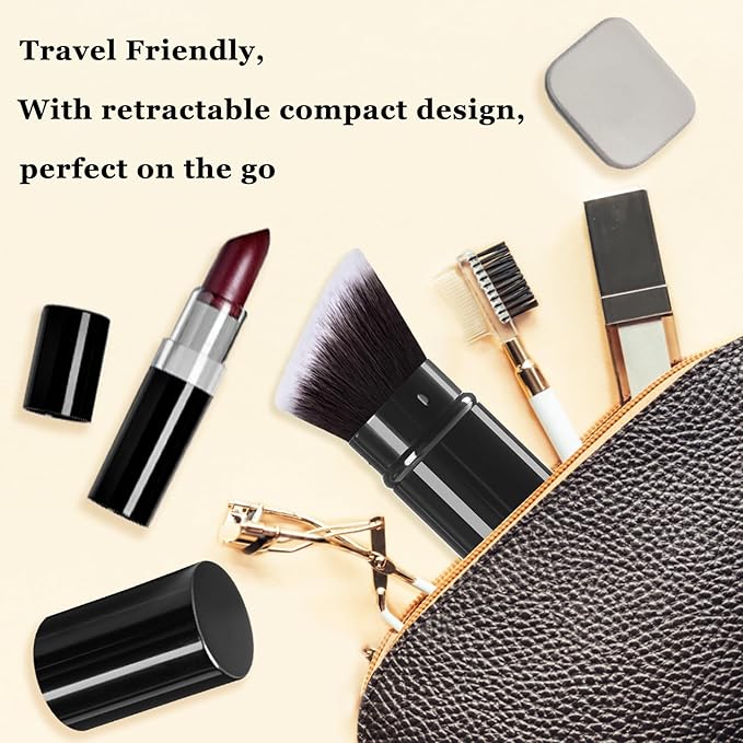 Keriloo Kabuki Makeup Brush, Retractable Angle Travel Powder Foundation Makeup Brush Face Blush Brushes for Blending Liquid, Bronzer, Buffing, Sunscreen,Flawless Cosmetics
