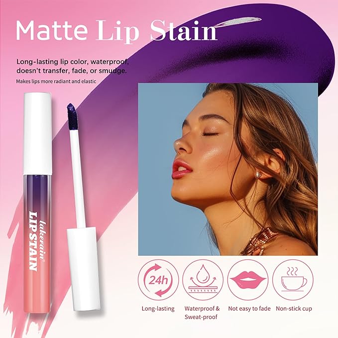 3Pcs Peel-Off Lip Tint Set - Tattoo Lip Stain Kit in 3 Vibrant Colors, Long-Lasting Matte Finish, Moisturizing Peel-Off Lip Mask, Waterproof & Smudge-Proof, 24H Color Hold (3PCS, 3)