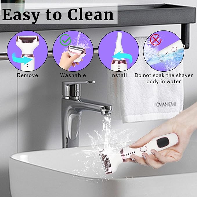 Wet & Dry Electric Razor for Women Men,4 in 1 Rechargeable Led Display Electric Shaver and Facial Hair Remover,Painless Ladies Body Razors for Nose Face Body Leg Bikini Arm Hair