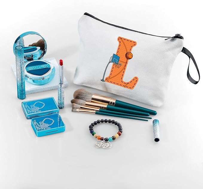 ARIOSEY Basketball Gifts Monogrammed Cosmetic Travel Makeup Bag Basketball Accessories Graduation Birthday Gifts for Girls Coaches Daughters Team Friend Mom Player-L