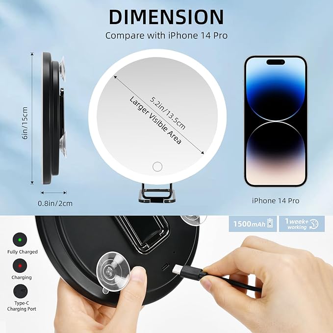 6" 30X Magnifying Mirror with Light Suction Cup,Led Close up Mirror for Checking Pores with 360° Stand,3 Color Lighted Personal Mirror 30X,30 Times High Magnification Concave Mirrors