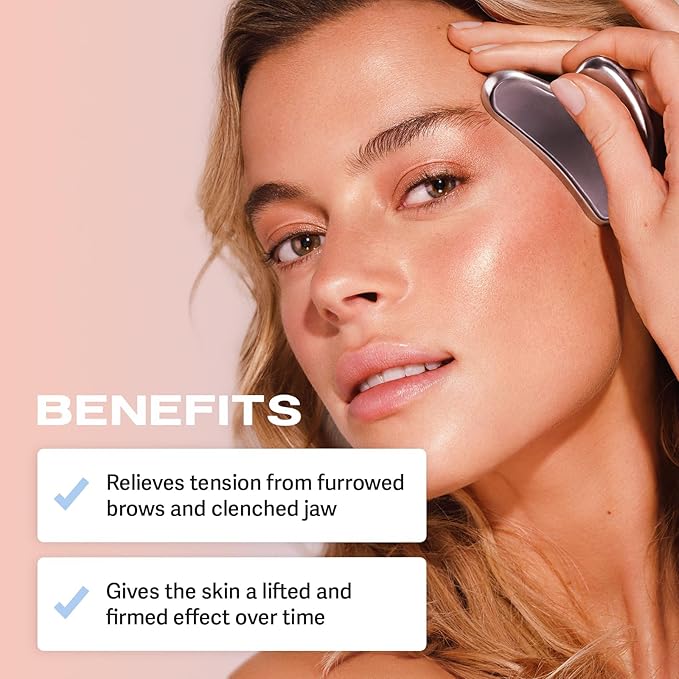 Sacheu Gua Sha Facial Tools Muscle Scraper — Face Gua Sha for Enhanced Lymphatic Drainage, Reduced Puffiness and Relieved Facial Tension, Metal Face Sculpting Tool with Travel Pouch