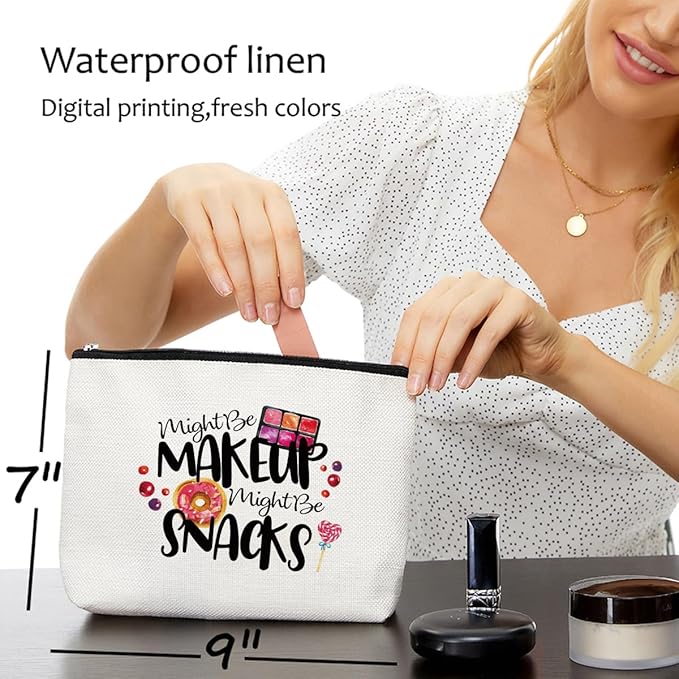 Christmas Gifts for Women Gifts Makeup Bag for Sister Teen Girls Cute Cosmetic Bag Travel Accessories Bag Toiletry Case Gifts for Makeup Bag Birthday Christmas - Might Be Makeup Might Be Snacks
