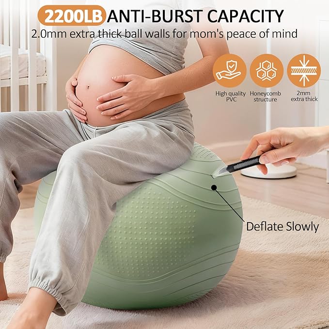 Gruper Yoga Ball, Multiple Sizes Non Slip Exercise Ball for Workout, Birthing, Balance, Stability, Pregnancy, 2200LB Capacity, Anti Burst Chair for Home and Office, Includes Quick Pump & Fitness Guide