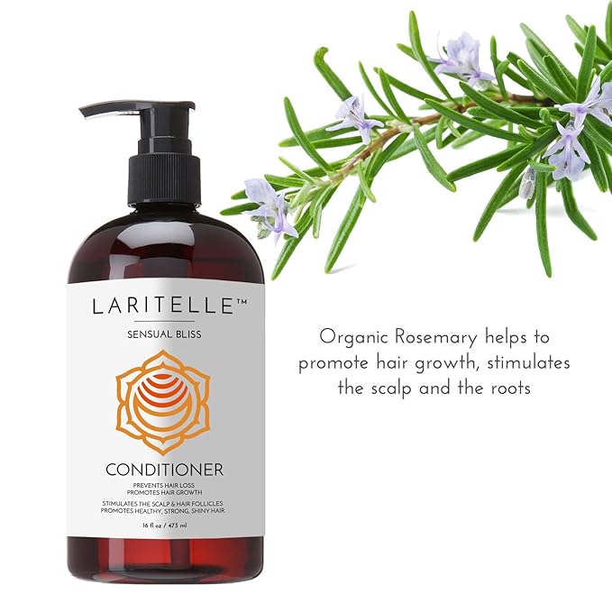 Laritelle Organic Hair Growth Set | Shampoo 16 oz + Conditioner 16 oz + Hair Loss Treatment 4 oz | Argan Oil, Rosemary, Palmarosa & Orange | NO GMO, Sulfates, Gluten, Alcohol, Parabens, Phthalates