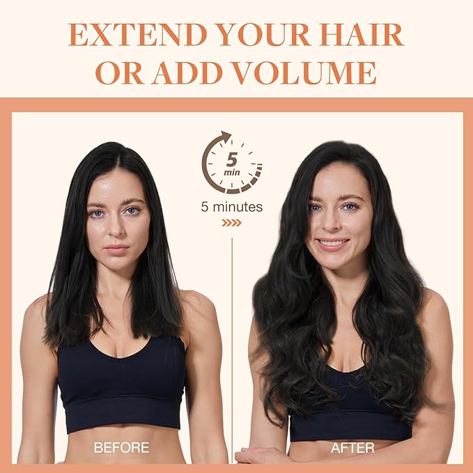 GOO GOO Invisi Edge Clip in Hair Extensions 16inch 110g 7Pcs Injected Seamless PU Clip in Hair Extensions, Virgin Real Human Hair, 2A Light Brown