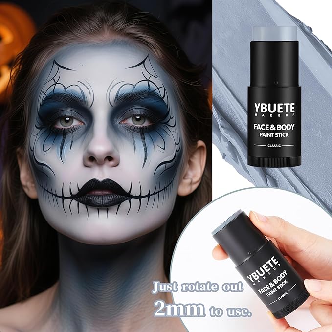 Grey Face Body Painting Stick, Professional Grey Full-coverage Cream Face Paint for Halloween SFX Zombie Grayscale Cosplay Makeup, Washable Eye Body Stick for Adult Costume Party