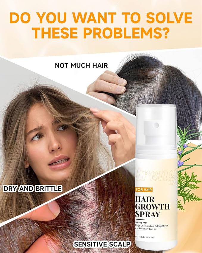 Hair Growth Spray, Hair Growth Oil Spray, with Biota Orientalis, Rosemary Oil & Biotin, Strengthens Hair Roots, Prevent Hair Thinning & Loss, Thicker Fuller Hair for Women & Men (3 pack, 3% Rosemary)