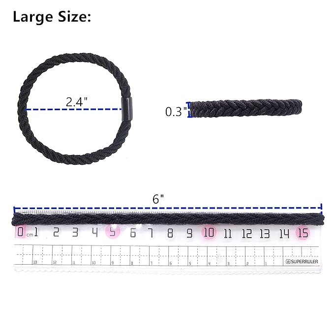 Large Braided Mens Hair Ties, Man Hair bands for Longhairs Men Bun, Black Pony Tails Ties for Women,Guys, Bracelet Hair Tie,For Thick and Thin Hair,12 Packs,Durable (Black)
