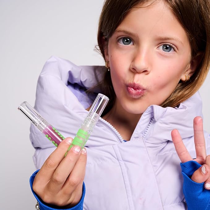 YAWN Lip Gloss Duo | High-Shine Gloss | Soothing Sunflower Seed Oil | Non-Toxic, Cruelty Free, Vegan | Makeup for Kids, Tweens and Teens | Made in USA | Crystal and Purple Gem