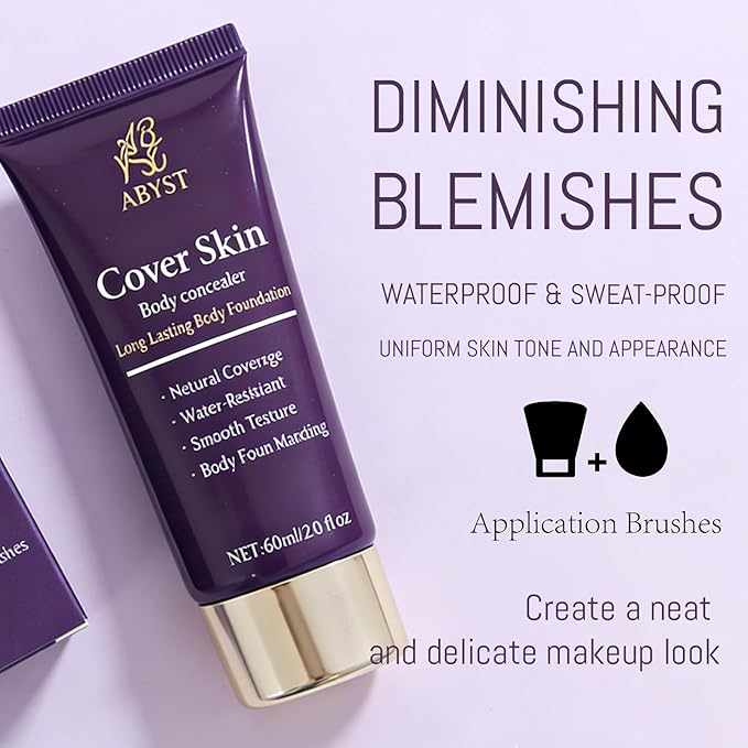 Body Coverage Perfector - Waterproof Body Makeup with Brush & Marshmallow Puff - No Transfer, Full Coverage for Tattoos, Scars, Veins (2.0oz Natural Beige)