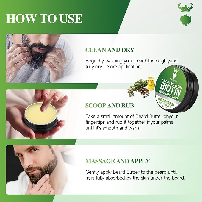 Beard Balm, 5% Concentration Biotin Beard Balm for Men (2 oz) - Natural Mens Beard Oil with Castor Oil，Argan Oil, Jojoba Oil and Vitamin,Thickening for Beard，Beard Growth Softener
