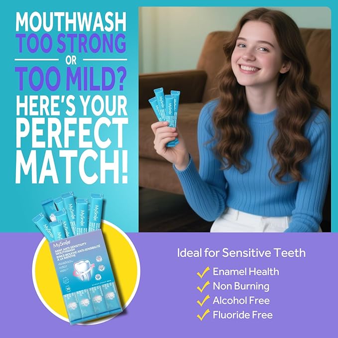 MySmile Mouthwash for Sensitive Teeth, Nano Hydroxyapatite Mouth Wash Travel Size, Fluoride Free Alcohol-Free Remineralizing (Anti-Sensitivity Mouthwash, 0.41 Fl Oz - Pack of 10 (Total 4.1 Fl Oz))