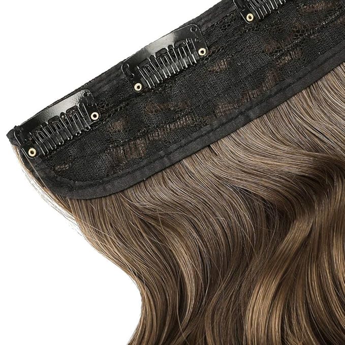 REECHO 24" 1-pack 3/4 Full Head Curly Wave Clips in on Synthetic Hair Extensions HE008 Hair pieces for Women 5 Clips 4.5 Oz Per Piece - Ash Light Brown