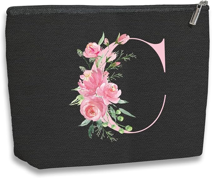 kdxpbpz A-Z Personalized Cosmetic Bag Monogrammed Makeup Bags Bridesmaid Gifts Custom Toiletry Pouch Gifts for Women Mom Best Friend Sister Bride Bridesmaid (C)
