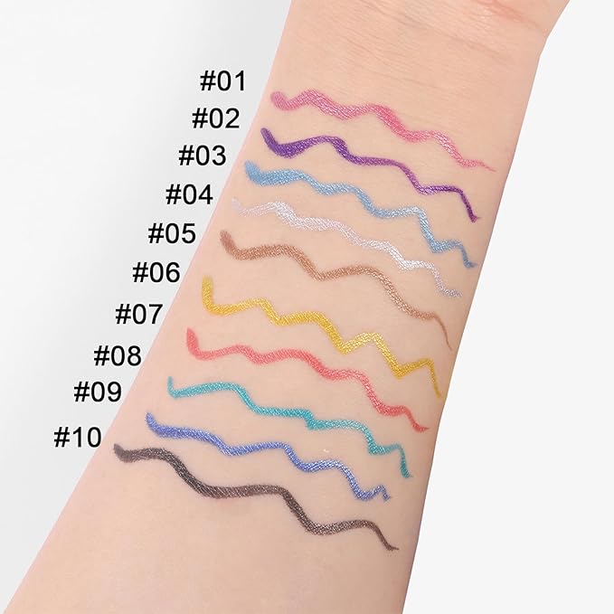 Liquid Eyeliner Pen, Waterproof Eyeliner Long-lasting Eye-Liner, Metallic-Eye-liner Easy To Use, White Black Red Brown Purple Colorful Eyeliner (Silver)