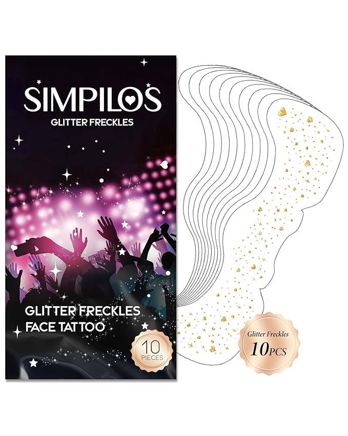Glitter Freckles, Body Face Glitter for Women Girls, Waterproof Glow Up Singer Concerts Festival Rave Accessories (Gold - Hearted)