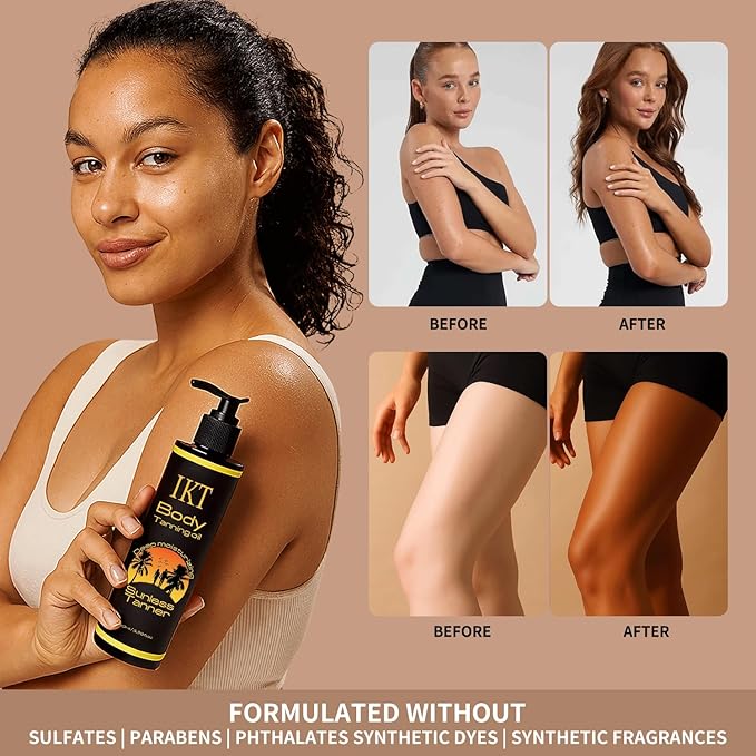 PasaRose Self Tanning Oil,3.38 fl. oz. Premium After Tanning Oil Moisturizer and Ergonomic Vegan Big and Small 2 Tanning Mitts | Streak-Free Self Tanner for Body & Face
