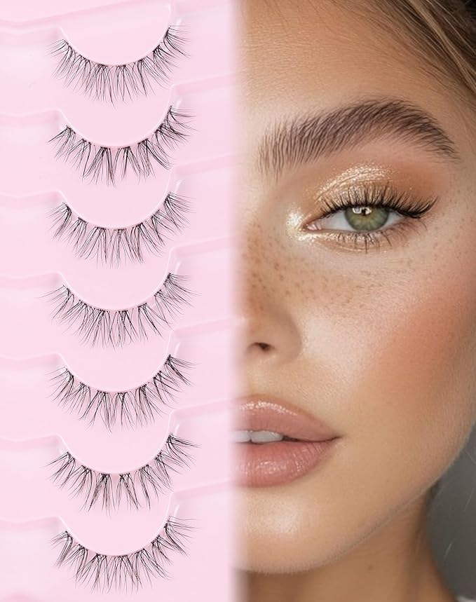 Onlyall Natural False Eyelashes Clear Band Lashes Fake Lashes Wispy Eyelashes Natural Look Fake Eyelashes Wispy Eye Lashes 13mm Lashes H10
