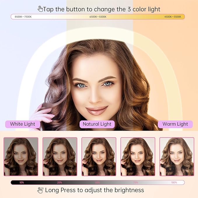 FUNTOUCH Wall Mounted Makeup Mirror,Rechargeable 7X/1X Double Sided Touch Switch Rectangle Oval Wall Mounted Magnifying Mirror with Light, 3 Color Setting,Extended Arm 360°Foldable, Nickel