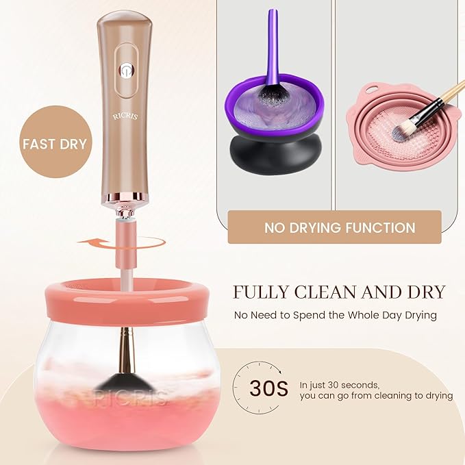 RICRIS Electric Makeup Brush Cleaner and Dryer Machine - Super Fast Clean and Dry Make Up Brushes - Automatic Cosmetic Brush Spinner Washer Tools