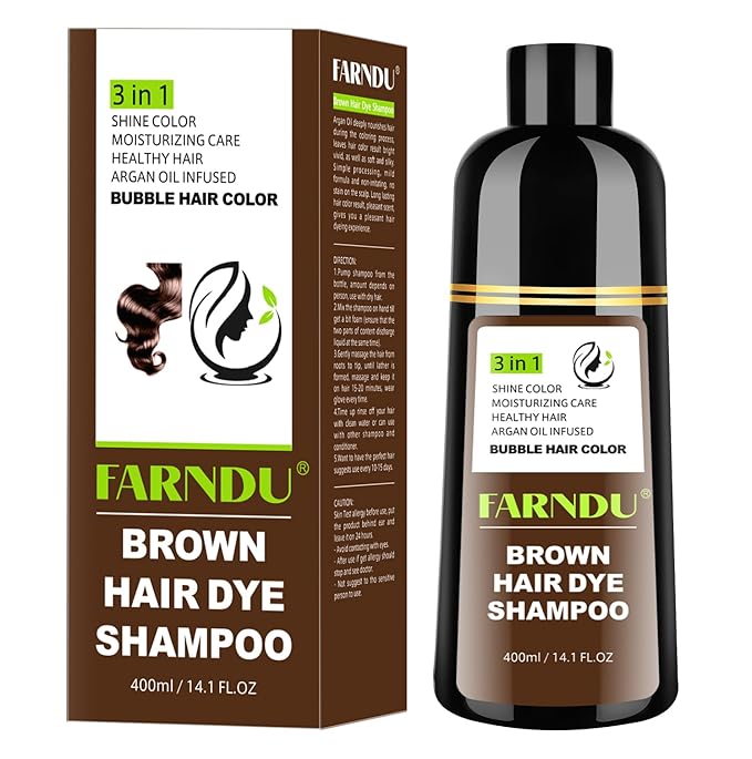 Brown Hair Dye Shampoo for Women Men, Gray Hair Coverage, Natural Herbal Ingredients