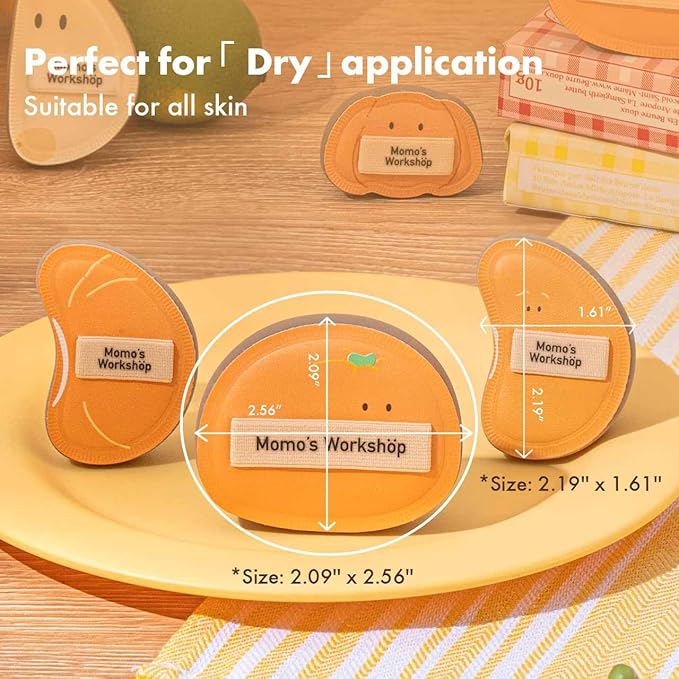 Momo's Workshop Orange Makeup Sponge Set (3pcs) – Large Soft Bounce & Small Firm Bounce PU Leather Puff, Rubycell Blender Sponge for Liquid & Cream Makeup & Storage Case