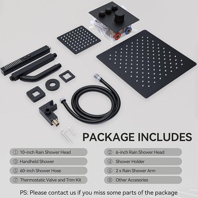 Thermostatic Shower System Matte Black Push Button Shower Faucet Set,12" Ceiling Rainfall and 6" Wall Mount Rain Shower with 2 in 1 Handhled, Can Use All at Once, Shower Set with Valve and Trim Kit
