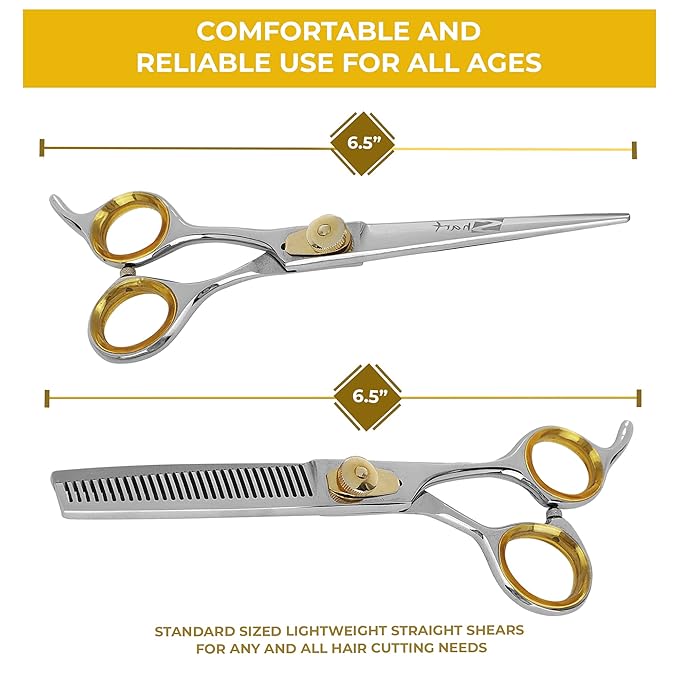 SHARF Gold Touch Barber Kit 6.5 Inch Straight Shears and 6.5 Inch, 30-Tooth Thinning Shears 440C Japanese Stainless Steel Professional Barber Scissors for Men and Women