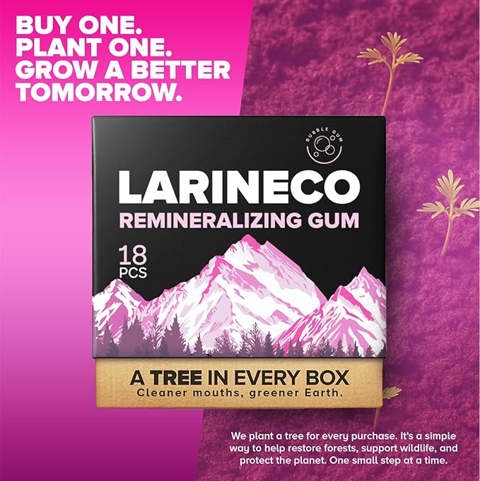 Larineco Remineralizing Gum with Nano Hydroxyapatite & Xylitol – Sugar-Free Xylitol Gum – Plastic-Free, Dye-Free, Aspartame-Free – Natural Base – 36 Pieces (18 Count (Pack of 2), Bubble Gum)