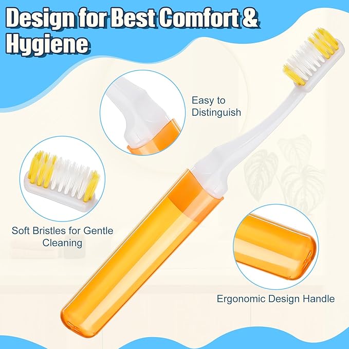 Thenshop 100 Pack Travel Toothbrush Bulk Mini Foldable Tooth Brush with Case, Soft Bristle, Individually Wrapped, Portable Size for Traveling Camping Hiking, 5 Colors