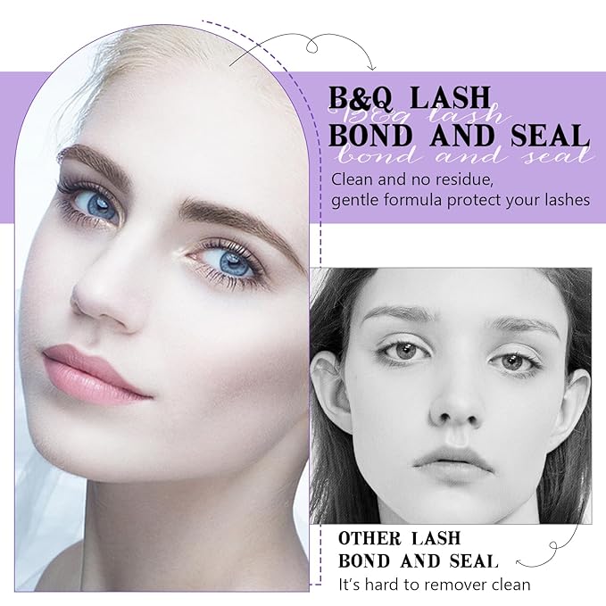 B&Q Lash Bond and Seal: Waterproof Latex-Free Lash Glue & Adhesive with Precision Brush, Clear Quick Dry Formula for Sensitive Eyes, Strong Long Lasting Hold for DIY Fluffy Cluster Lashes Extensions