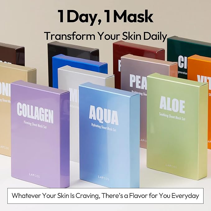 LAPCOS Seaweed Sheet Mask, Daily Face Mask with Hyaluronic Acid to Smooth and Purify Skin, Korean Beauty Favorite, 5-Pack