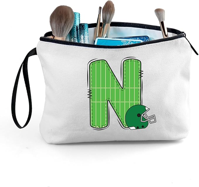 ARIOSEY Football Initial Birthday Graduation Gifts Cosmetic Travel Toiletry Bags Football Accessories Party Favors for Women Girls Daughter Niece Team Coach Friends -N