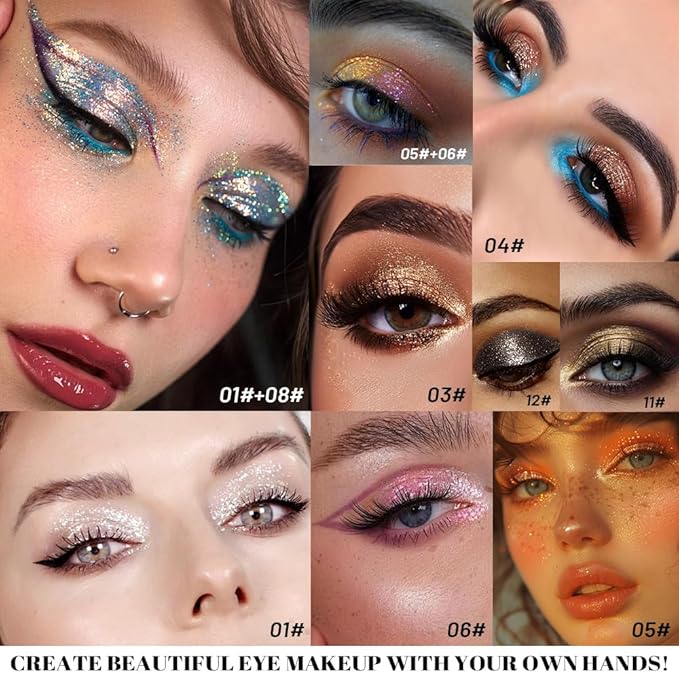 SUAKE Liquid Sparkling Glitter Eyeshadow Stick Pack - High Pigment Shimmer Metallic Eye Shadow, Long-Lasting, White Blue Black Gold Purple Bold Colors,Quicking-Dry (1#-White, Pack of 1)