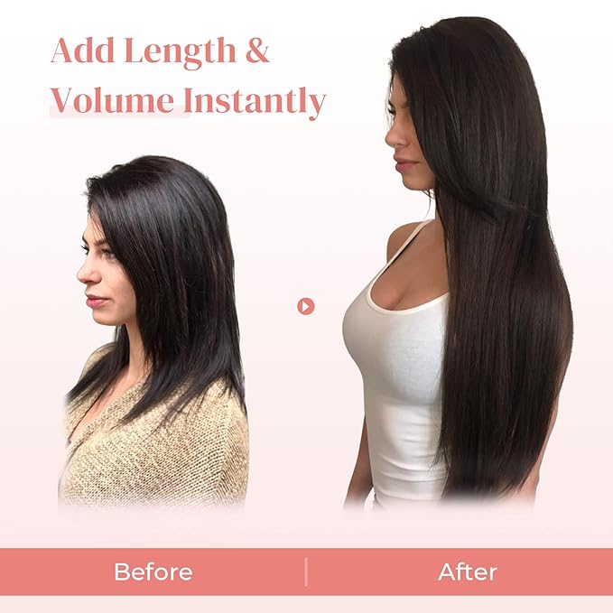 LONAI Clip in Hair Extensions, 6PCS 24" Long Black Brown with Highlight Straight Synthetic Clip On Hairpiece For Women Natural Hair For Daily Use Cosplay Party