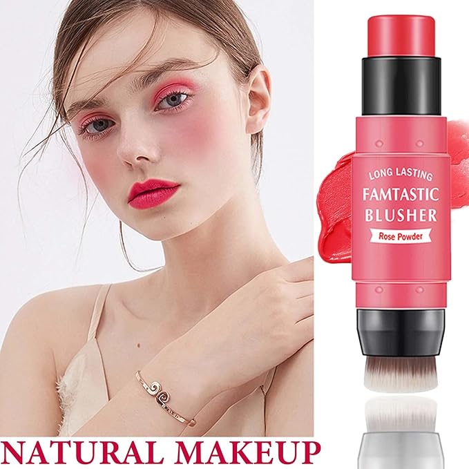 Cream Blush Stick,Blush Stick for Cheeks with Contour Rose Pink）